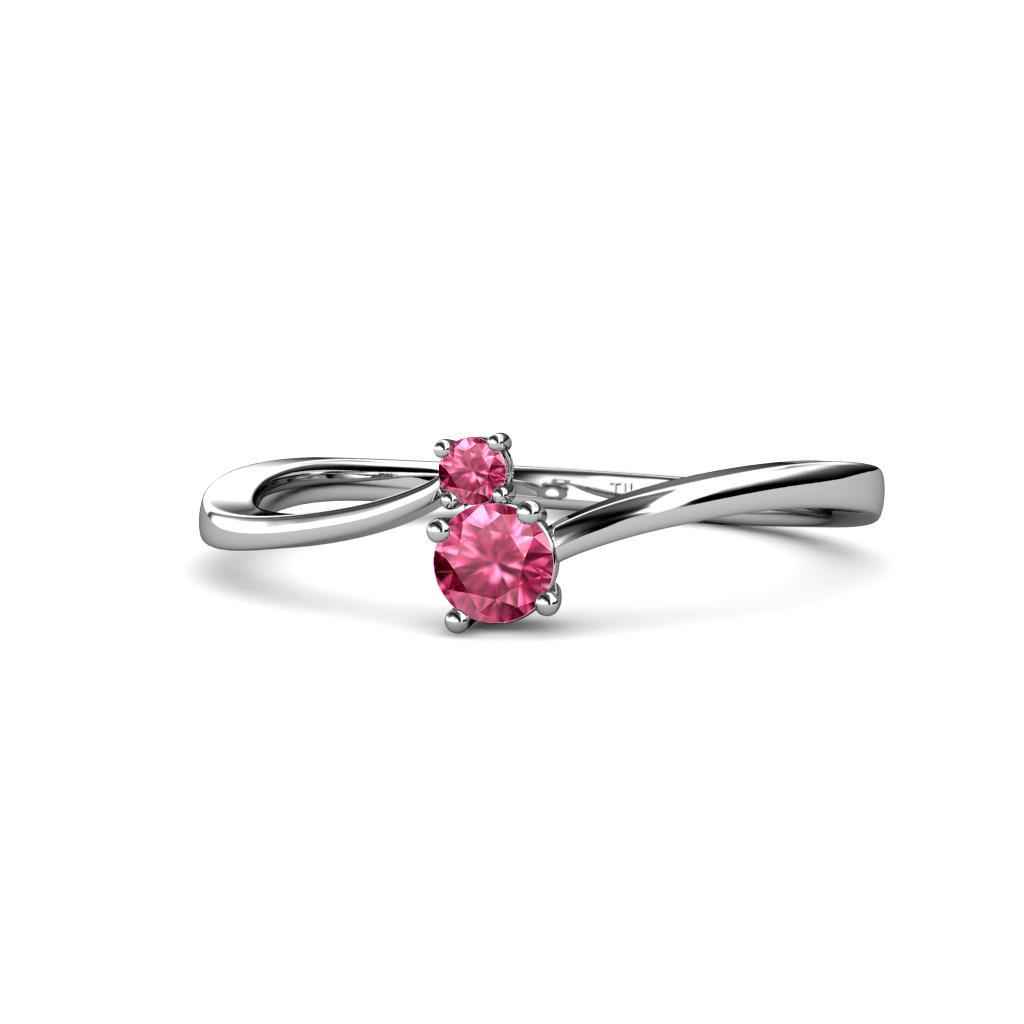 Lucie Bold Round Pink Tourmaline Stone Promise Ring Round Pink Tourmaline ctw Womens Bypass Stone Promise Ring K White Gold