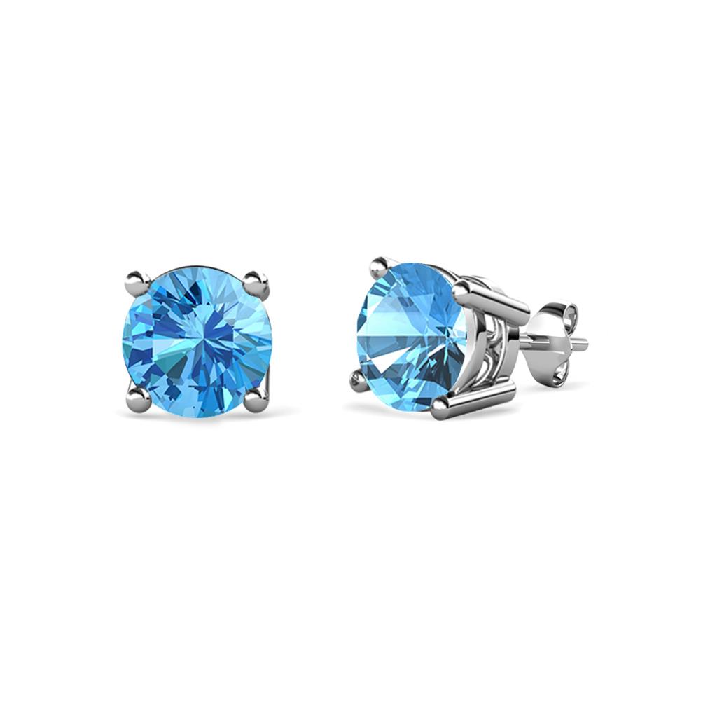 Alina Blue Topaz Solitaire Stud Earrings Round Blue Topaz ctw Four Prong Solitaire Womens Stud Earrings K White Gold