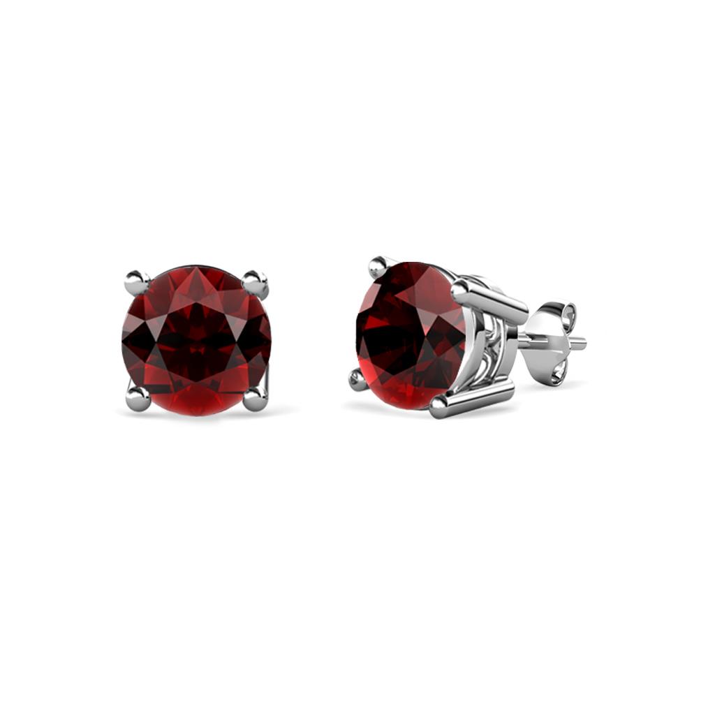 Alina Red Garnet Solitaire Stud Earrings Round Red Garnet ctw Four Prong Solitaire Womens Stud Earrings K White Gold