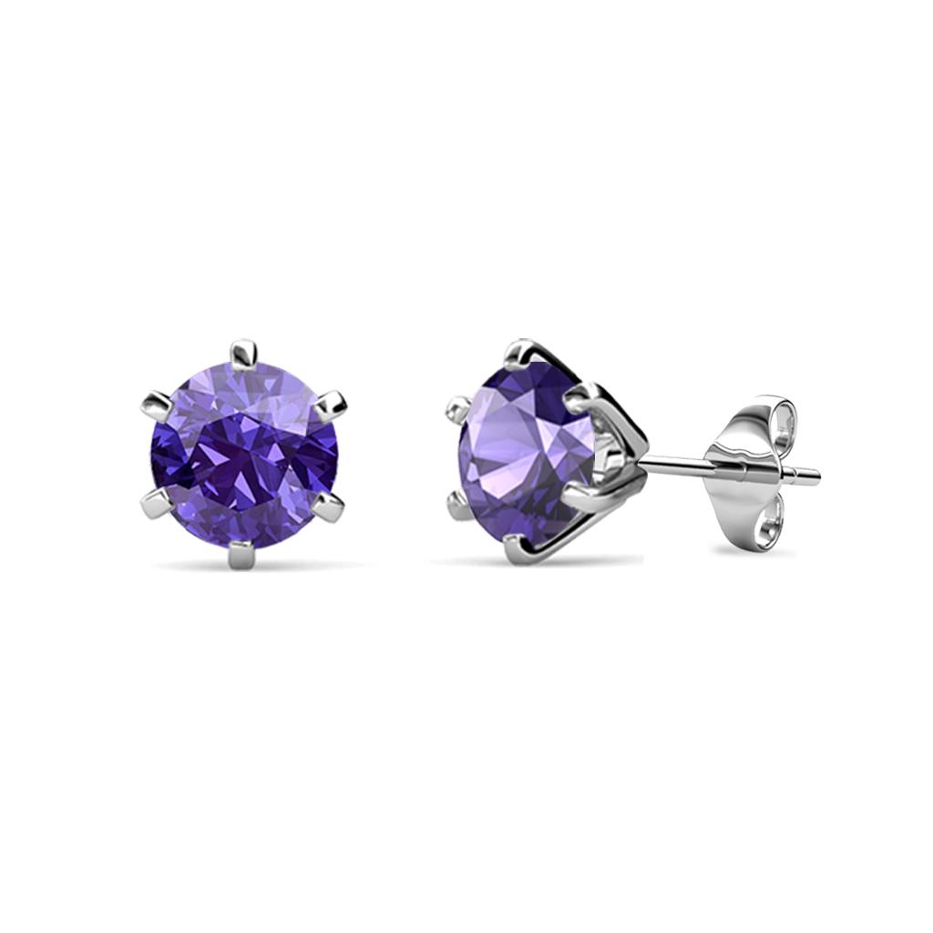 Kenna Iolite Martini Solitaire Stud Earrings Iolite Six Prong Martini Solitaire Stud Earrings ctw K White Gold
