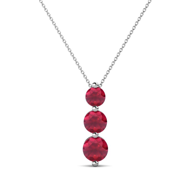 Kesha Round Ruby Graduated Three Stone Drop Pendant Round Ruby Graduated Three Stone Drop Pendant ctw K White GoldIncluded Inches K White Gold Chain