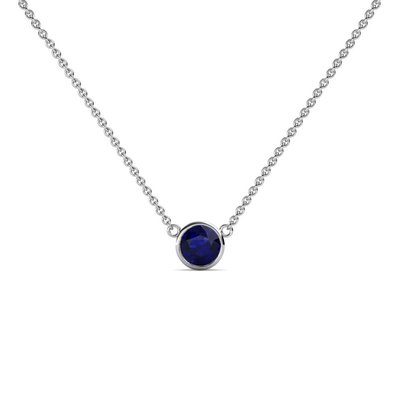 Merilyn Round Blue Sapphire Bezel Set Solitaire Pendant Round Blue Sapphire Bezel Set Womens Solitaire Pendant Necklace ct K White GoldIncluded Inches K White Gold Chain