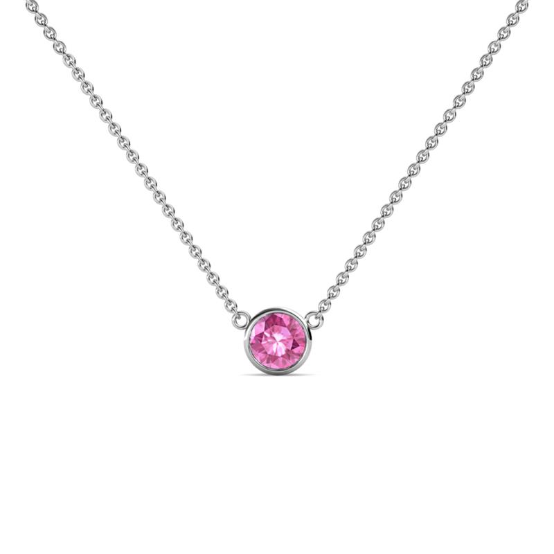 Merilyn Round Pink Sapphire Bezel Set Solitaire Pendant Round Pink Sapphire Bezel Set Womens Solitaire Pendant Necklace ct K White GoldIncluded Inches K White Gold Chain
