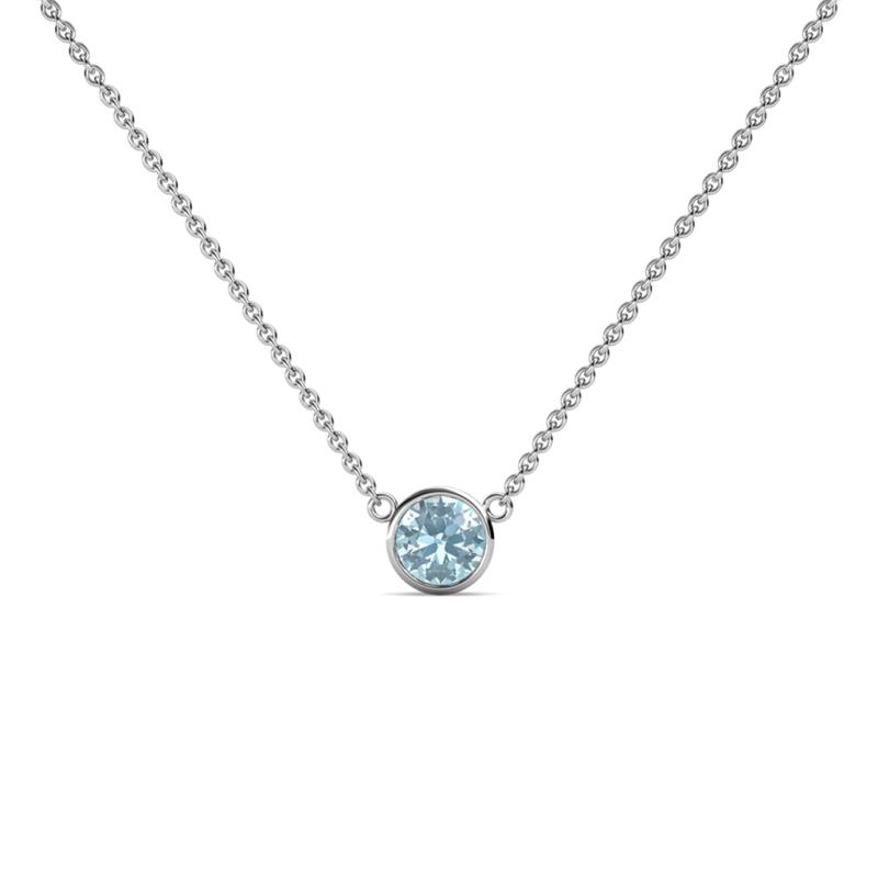 Merilyn Round Aquamarine Bezel Set Solitaire Pendant Round Aquamarine Bezel Set Womens Solitaire Pendant Necklace ct K White GoldIncluded Inches K White Gold Chain