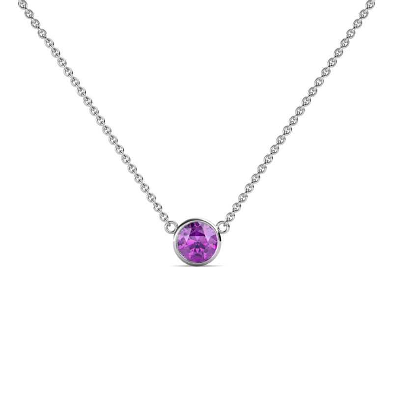 Merilyn Round Amethyst Bezel Set Solitaire Pendant Round Amethyst Bezel Set Womens Solitaire Pendant Necklace ct K White GoldIncluded Inches K White Gold Chain