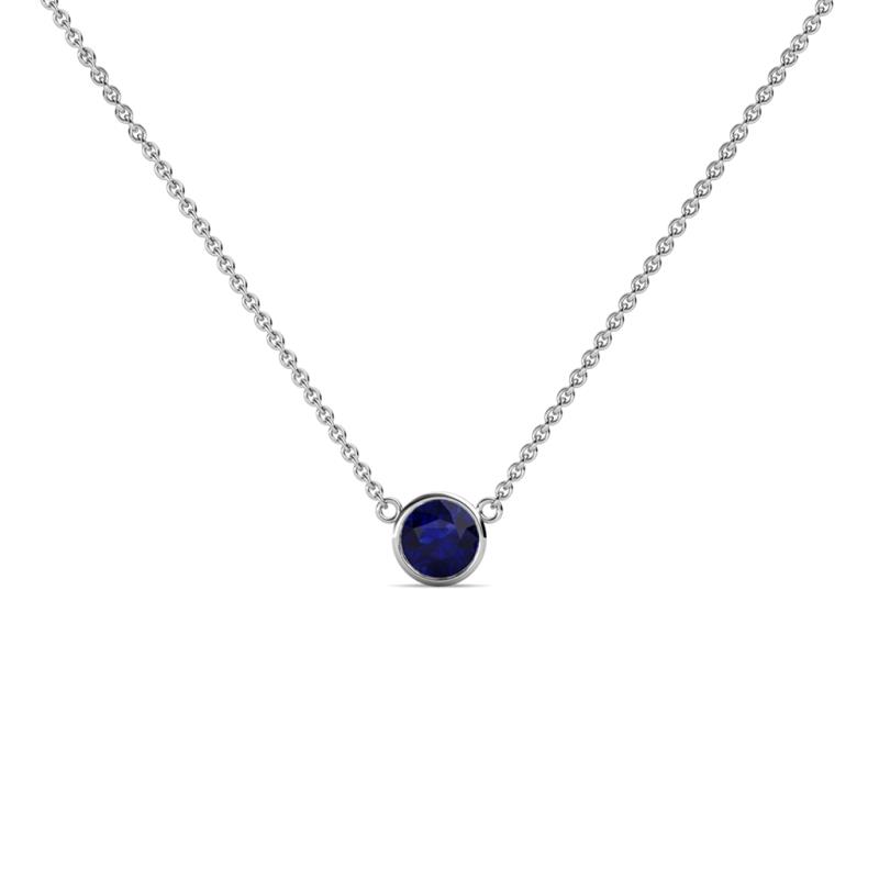 Merilyn Round Blue Sapphire Bezel Set Solitaire Pendant Round Blue Sapphire Bezel Set Womens Solitaire Pendant Necklace ct K White GoldIncluded Inches K White Gold Chain