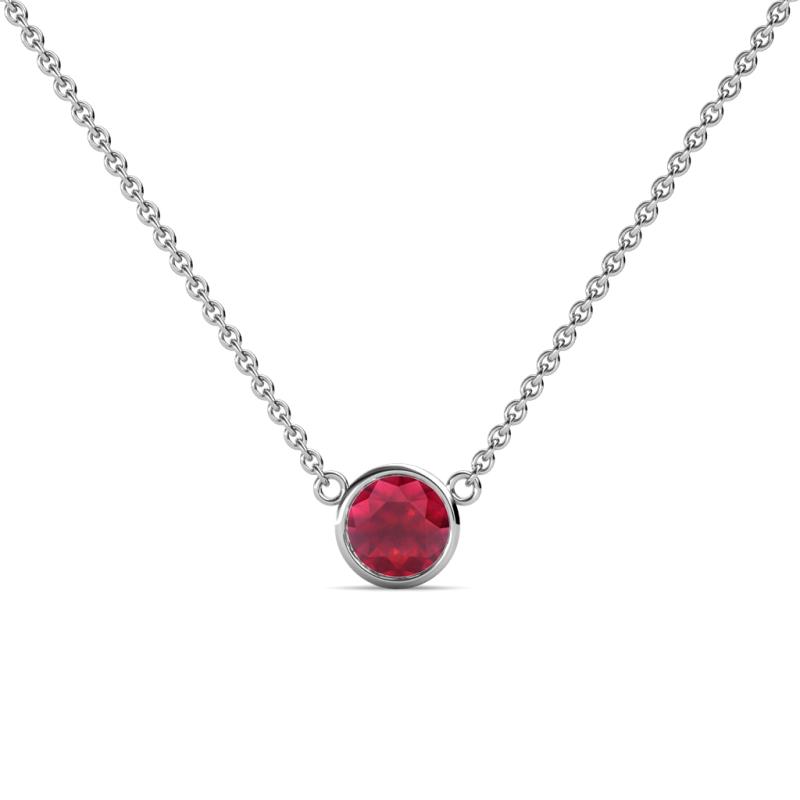 Merilyn Round Ruby Bezel Set Solitaire Pendant Round Ruby Bezel Set Womens Solitaire Pendant Necklace ct K White GoldIncluded Inches K White Gold Chain