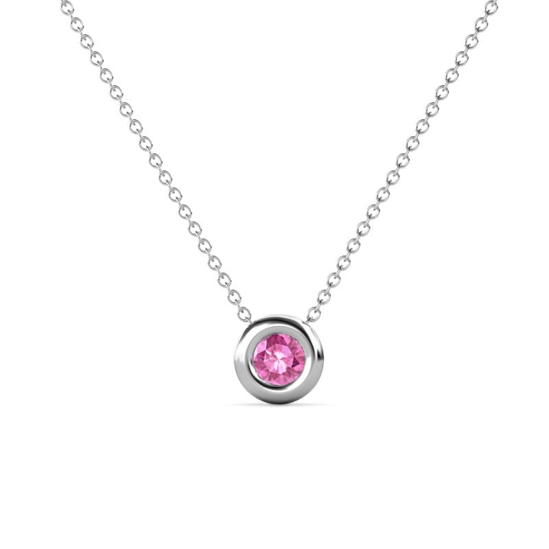Arela Round Pink Sapphire Donut Bezel Solitaire Pendant Necklace ct Round Pink Sapphire Donut Bezel Set Womens Solitaire Pendant Necklace K White GoldIncluded Inches K White Gold Chain