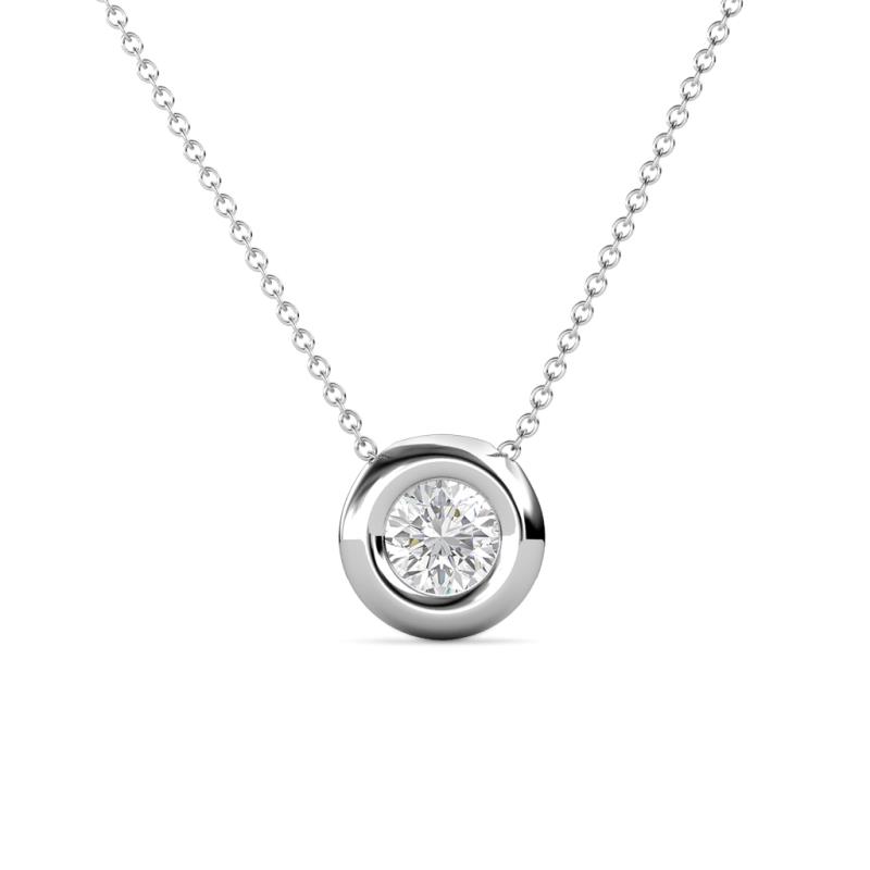 Arela Round White Sapphire Donut Bezel Solitaire Pendant Necklace Round White Sapphire Donut Bezel Set Womens Solitaire Pendant Necklace ct K White GoldIncluded Inches K White Gold Chain