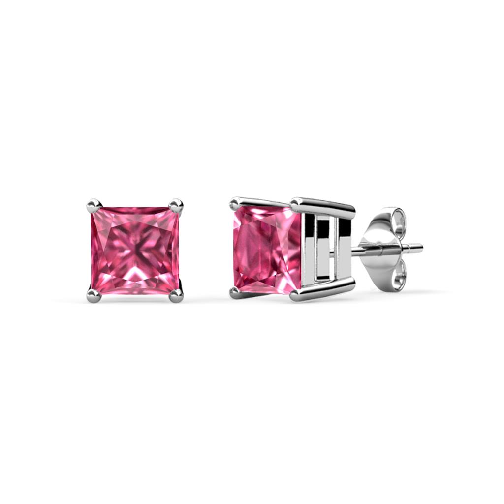 Zoey Pink Tourmaline Solitaire Stud Earrings Princess Cut Pink Tourmaline ctw Four Prong Solitaire Womens Stud Earrings K White Gold