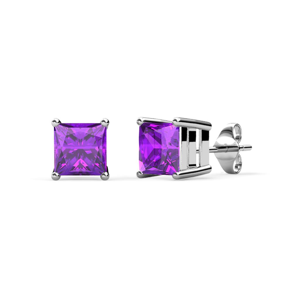 Zoey Amethyst Solitaire Stud Earrings Princess Cut Amethyst ctw Four Prong Solitaire Womens Stud Earrings K White Gold