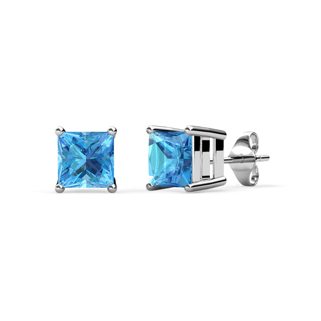 Zoey Blue Topaz Solitaire Stud Earrings Princess Cut Blue Topaz ctw Four Prong Solitaire Womens Stud Earrings K White Gold