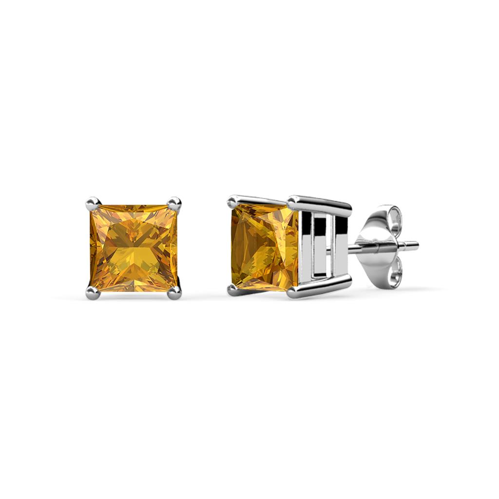Zoey Citrine Solitaire Stud Earrings Princess Cut Citrine ctw Four Prong Solitaire Womens Stud Earrings K White Gold