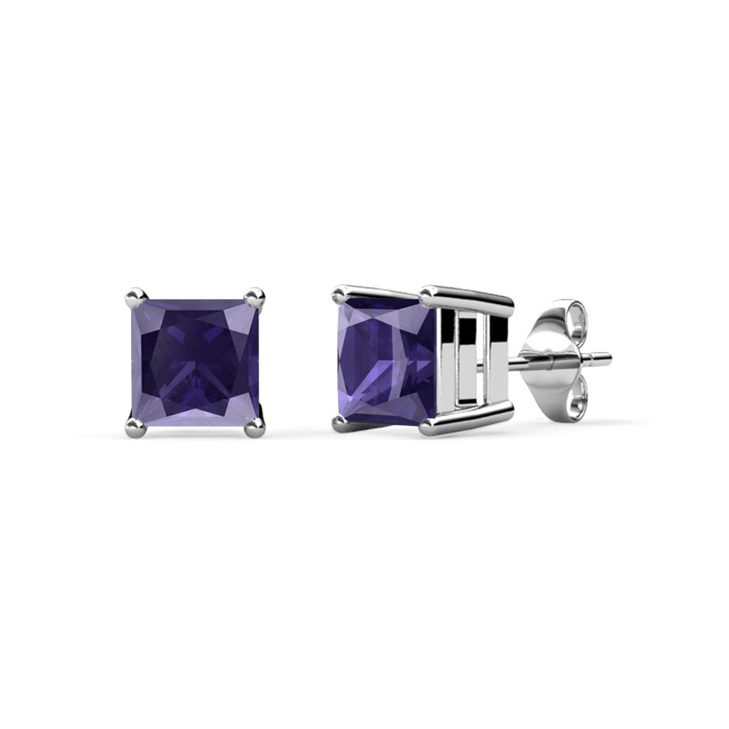 Zoey Iolite Solitaire Stud Earrings Princess Cut Iolite ctw Four Prong Solitaire Womens Stud Earrings K White Gold