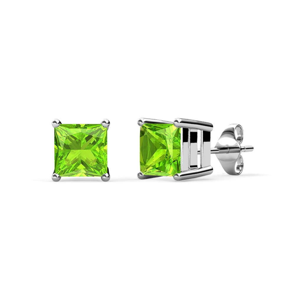 Zoey Peridot Solitaire Stud Earrings Princess Cut Peridot ctw Four Prong Solitaire Womens Stud Earrings K White Gold