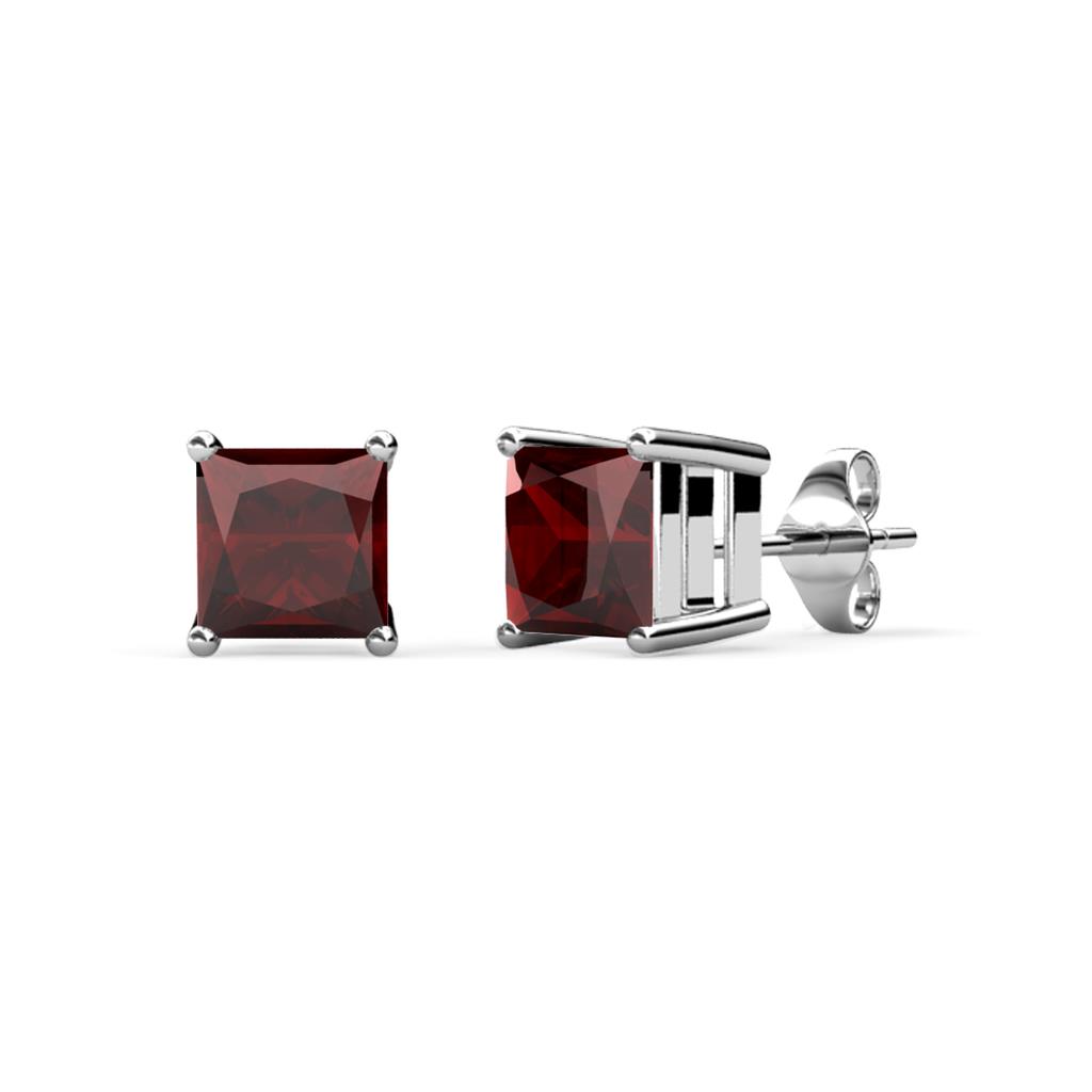 Zoey Red Garnet Solitaire Stud Earrings Princess Cut Red Garnet ctw Four Prong Solitaire Womens Stud Earrings K White Gold