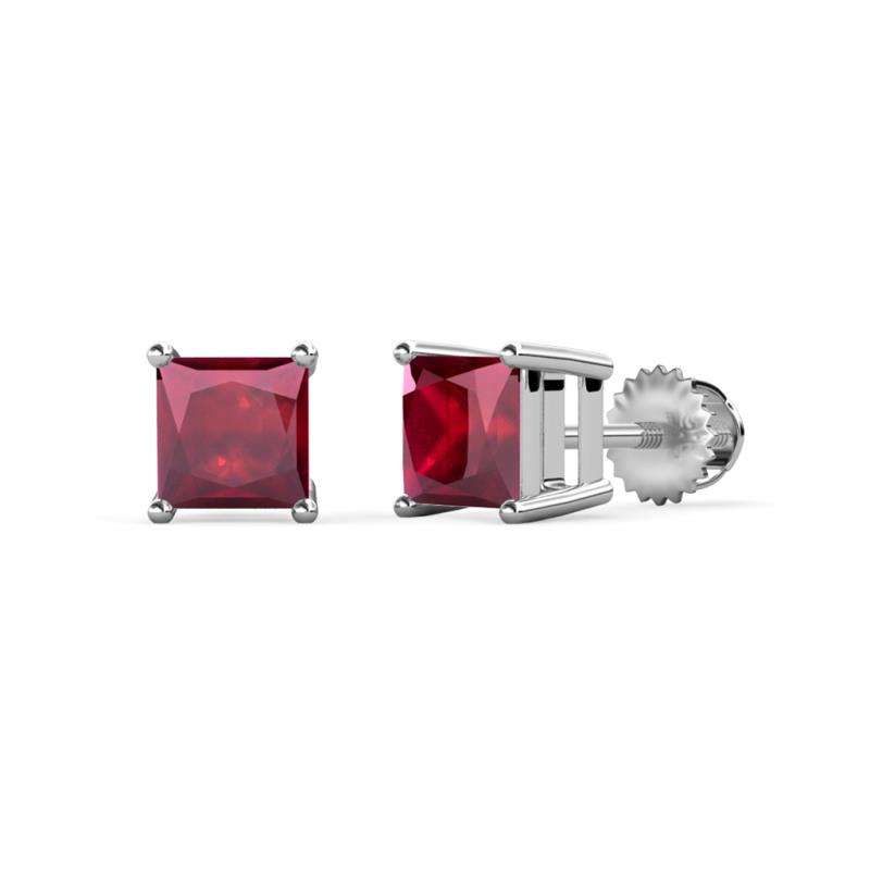 Zoey Ruby Solitaire Stud Earrings Princess Cut Ruby ctw Four Prong Solitaire Womens Stud Earrings K White Gold