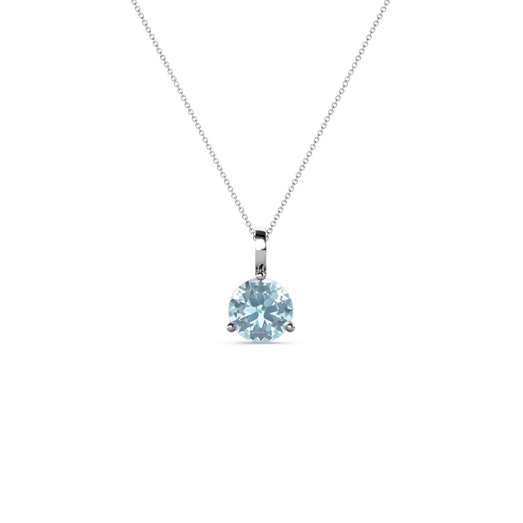 Sheryl Aquamarine Solitaire Pendant Round Aquamarine ct Prong Womens Solitaire Pendant Necklace K White GoldIncluded Inches K White Gold Chain