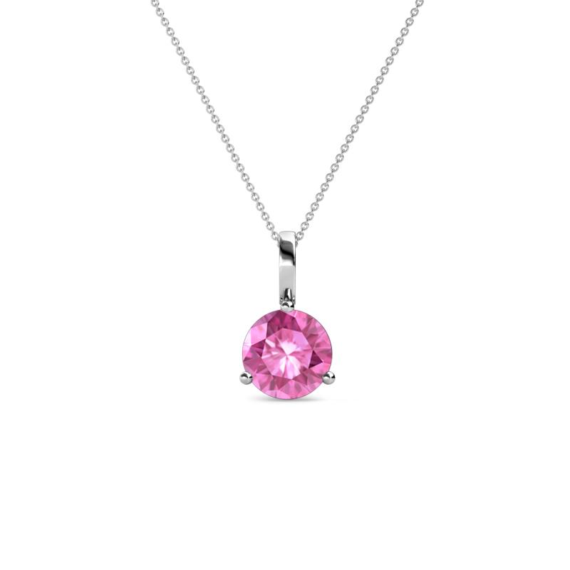 Sheryl Lab Created Pink Sapphire Solitaire Pendant Round Lab Created Pink Sapphire ct Prong Womens Solitaire Pendant Necklace K White GoldIncluded Inches K White Gold Chain