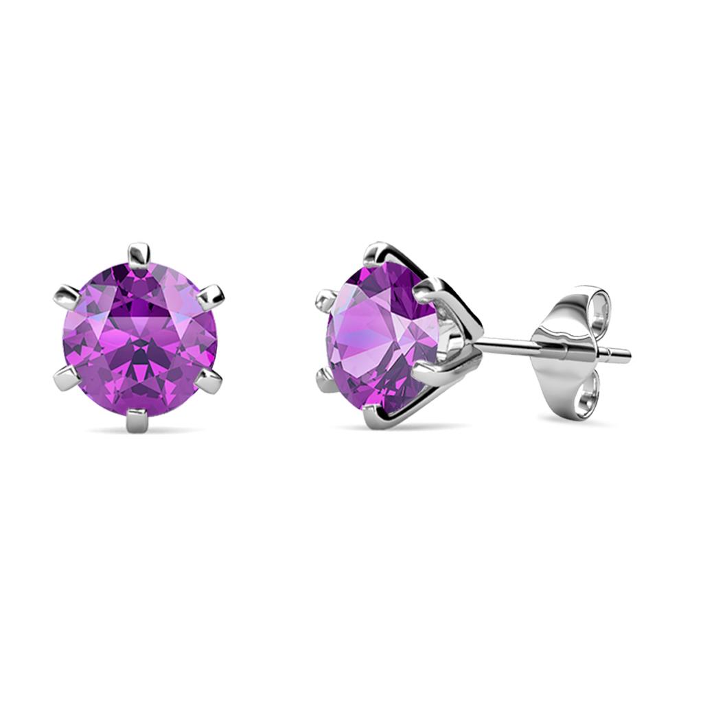 Kenna Amethyst Martini Solitaire Stud Earrings Amethyst Six Prong Martini Solitaire Stud Earrings ctw K White Gold