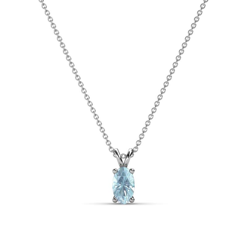 Jassiel x Oval Cut Aquamarine Double Bail Solitaire Pendant Necklace Oval Cut x Aquamarine Double Bail Womens Solitaire Pendant Necklace ct K White GoldIncluded Inches K White Gold Chain