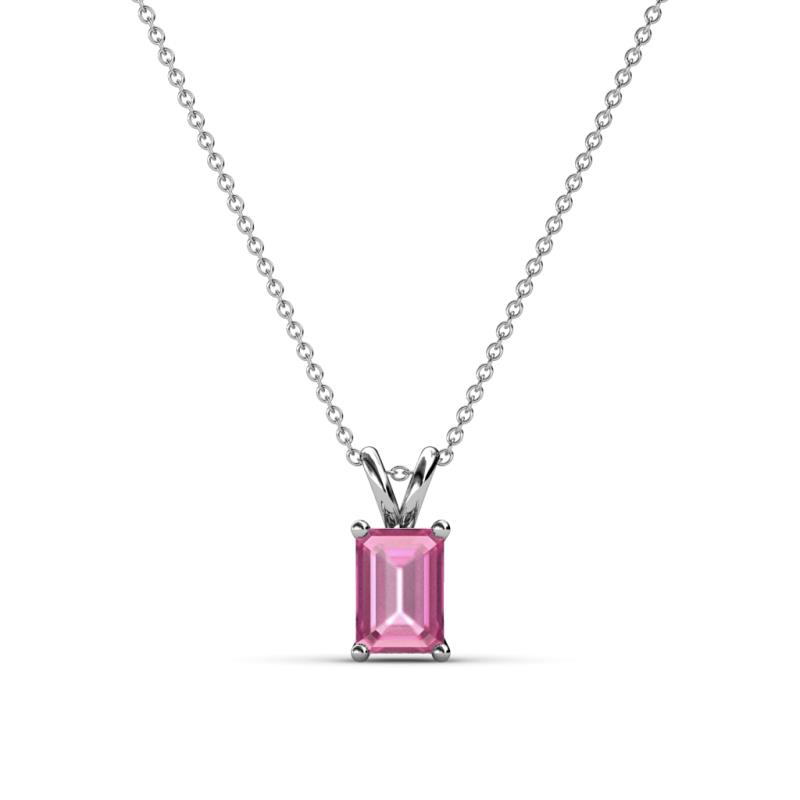 Jassiel x Emerald Cut Pink Sapphire Double Bail Solitaire Pendant Necklace Emerald Cut x Pink Sapphire Double Bail Womens Solitaire Pendant Necklace ct K White GoldIncluded Inches K White Gold Chain