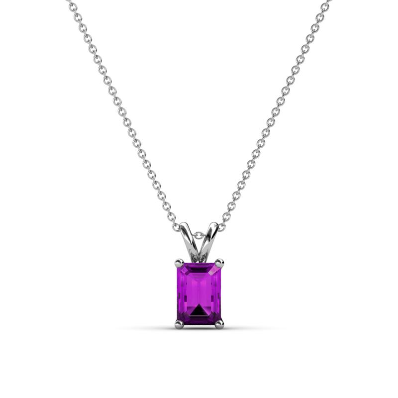 Jassiel x Emerald Cut Amethyst Double Bail Solitaire Pendant Necklace Emerald Cut x Amethyst Double Bail Womens Solitaire Pendant Necklace ct K White GoldIncluded Inches K White Gold Chain