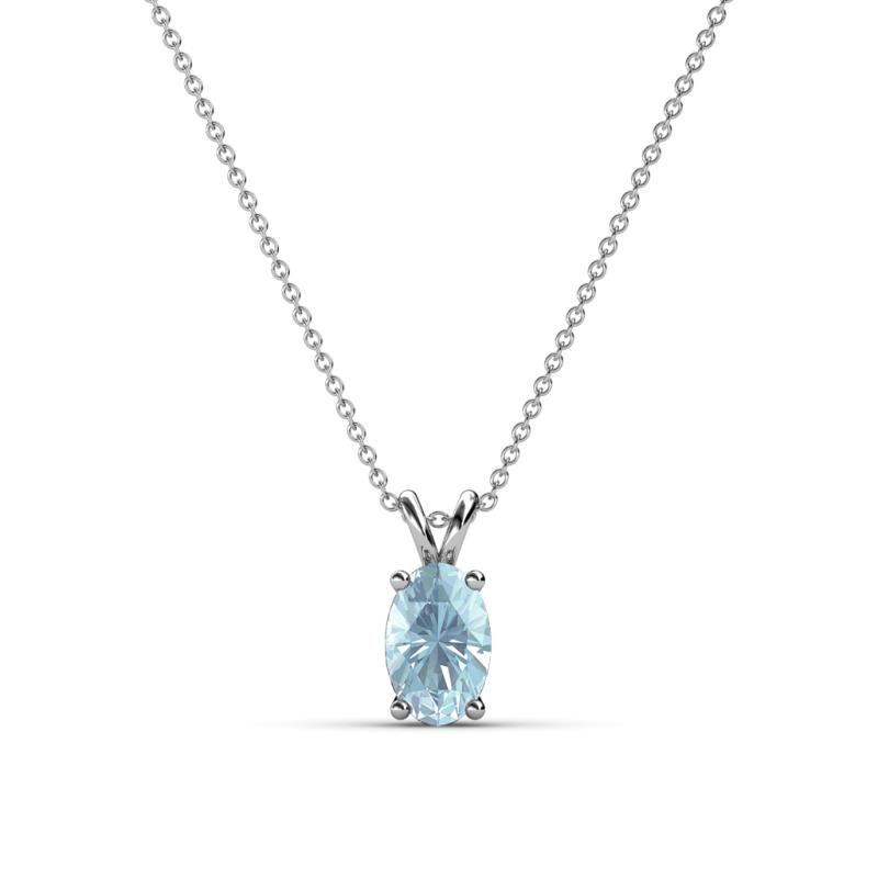 Jassiel x Oval Cut Aquamarine Double Bail Solitaire Pendant Necklace Oval Cut x Aquamarine Double Bail Womens Solitaire Pendant Necklace ct K White GoldIncluded Inches K White Gold Chain