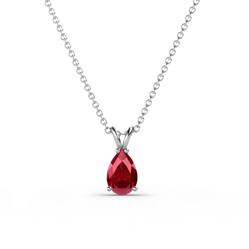 Jassiel x Pear Cut Ruby Double Bail Solitaire Pendant Necklace Pear Cut x Ruby Double Bail Womens Solitaire Pendant Necklace ct K White GoldIncluded Inches K White Gold Chain