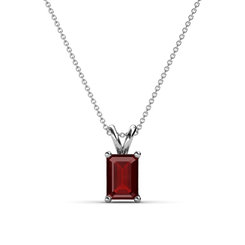 Jassiel x Emerald Cut Red Garnet Double Bail Solitaire Pendant Necklace Emerald Cut x Red Garnet Double Bail Womens Solitaire Pendant Necklace ct K White GoldIncluded Inches K White Gold Chain