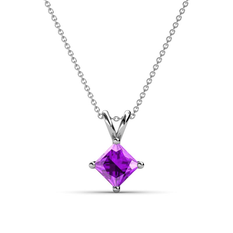 Jassiel Princess Cut Amethyst Double Bail Solitaire Pendant Necklace Princess Cut Amethyst Double Bail Womens Solitaire Pendant Necklace ct K White GoldIncluded Inches K White Gold Chain