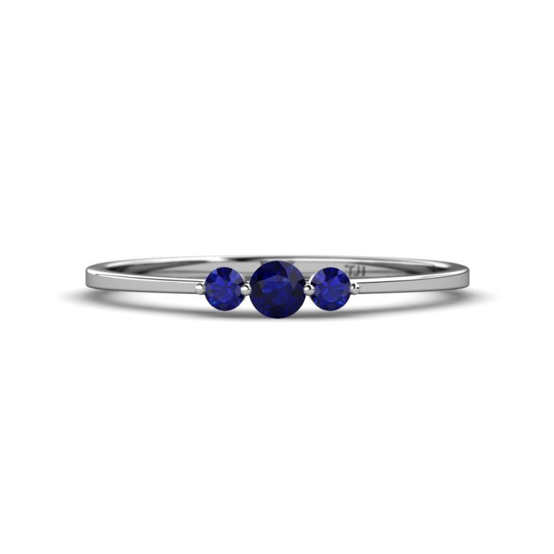 Shirley Round Blue Sapphire Three Stone Engagement Ring Round Blue Sapphire ctw Womens Three Stone Engagement Ring K White Gold