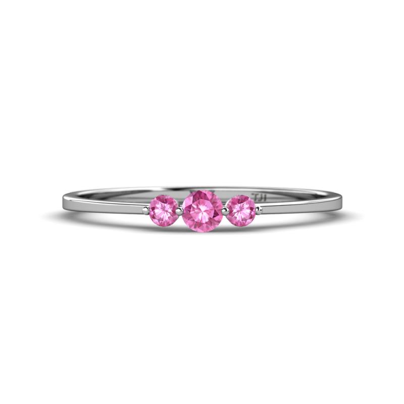 Shirley Round Pink Sapphire Three Stone Engagement Ring Round Pink Sapphire ctw Womens Three Stone Engagement Ring K White Gold