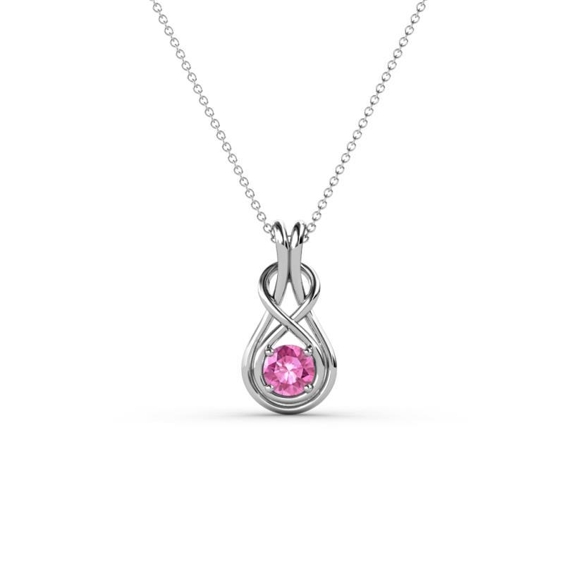 Amanda Round Pink Sapphire Solitaire Infinity Love Knot Pendant Necklace Round Pink Sapphire ct Womens Solitaire Infinity Love Knot Pendant Necklace K White GoldIncluded Inches K White Gold Chain