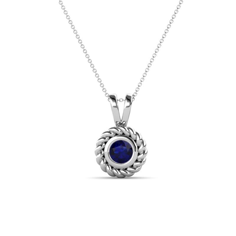 Juliya Round Blue Sapphire Rope Edge Bezel Set Solitaire Pendant Necklace Round Blue Sapphire ct Womens Rope Edge Bezel Set Solitaire Pendant Necklace K White GoldIncluded Inches K White Gold Chain