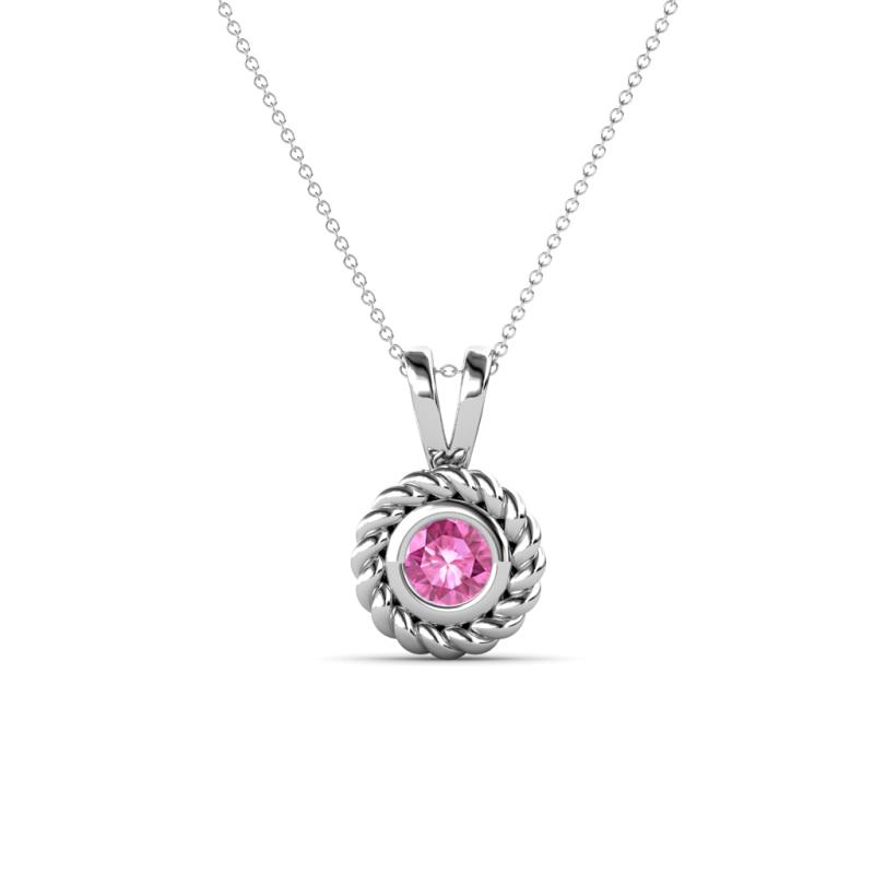 Juliya Round Pink Sapphire Rope Edge Bezel Set Solitaire Pendant Necklace Round Pink Sapphire ct Womens Rope Edge Bezel Set Solitaire Pendant Necklace K White GoldIncluded Inches K White Gold Chain