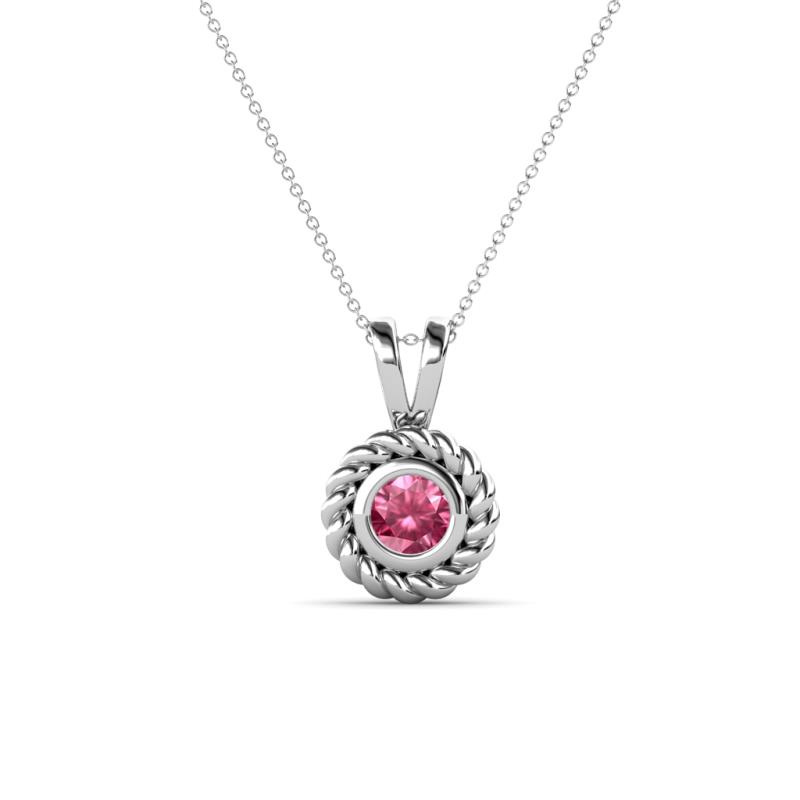 Juliya Round Pink Tourmaline Rope Edge Bezel Set Solitaire Pendant Necklace Round Pink Tourmaline ct Womens Rope Edge Bezel Set Solitaire Pendant Necklace K White GoldIncluded Inches K White Gold Chain