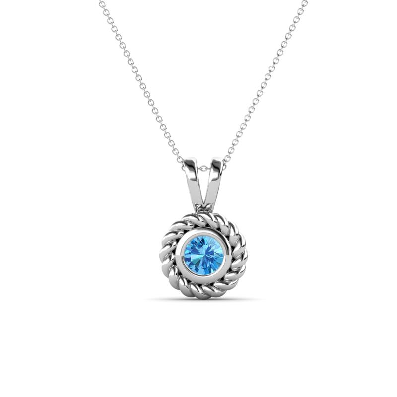 Juliya Round Blue Topaz Rope Edge Bezel Set Solitaire Pendant Necklace Round Blue Topaz ct Womens Rope Edge Bezel Set Solitaire Pendant Necklace K White GoldIncluded Inches K White Gold Chain