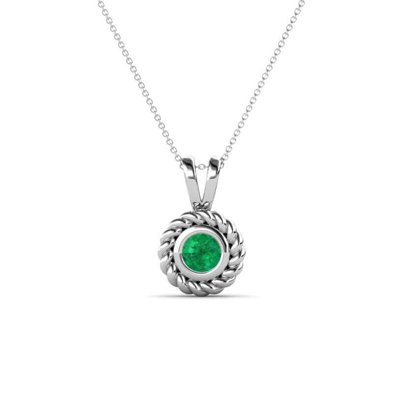 Juliya Round Emerald Rope Edge Bezel Set Solitaire Pendant Necklace Round Emerald ct Womens Rope Edge Bezel Set Solitaire Pendant Necklace K White GoldIncluded Inches K White Gold Chain