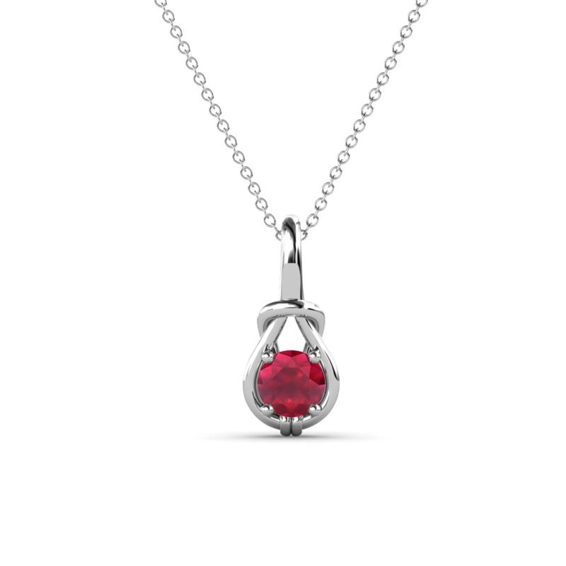 Caron Round Ruby Solitaire Love Knot Pendant Necklace Round Ruby ct Womens Solitaire Love Knot Pendant Necklace K White GoldIncluded Inches K White Gold Chain