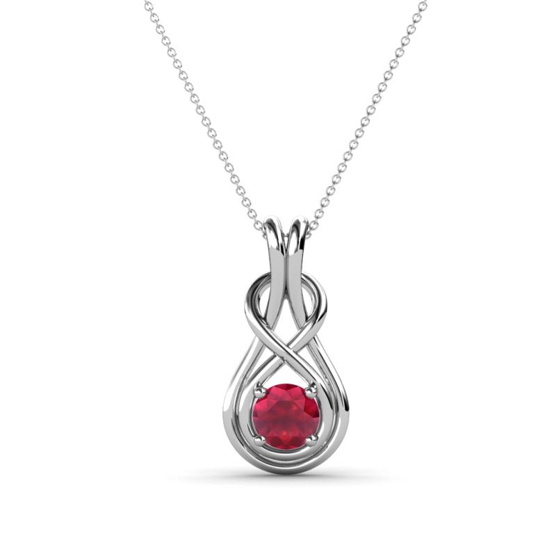 Amanda Round Ruby Solitaire Infinity Love Knot Pendant Necklace Round Ruby ct Womens Solitaire Infinity Love Knot Pendant Necklace K White GoldIncluded Inches K White Gold Chain