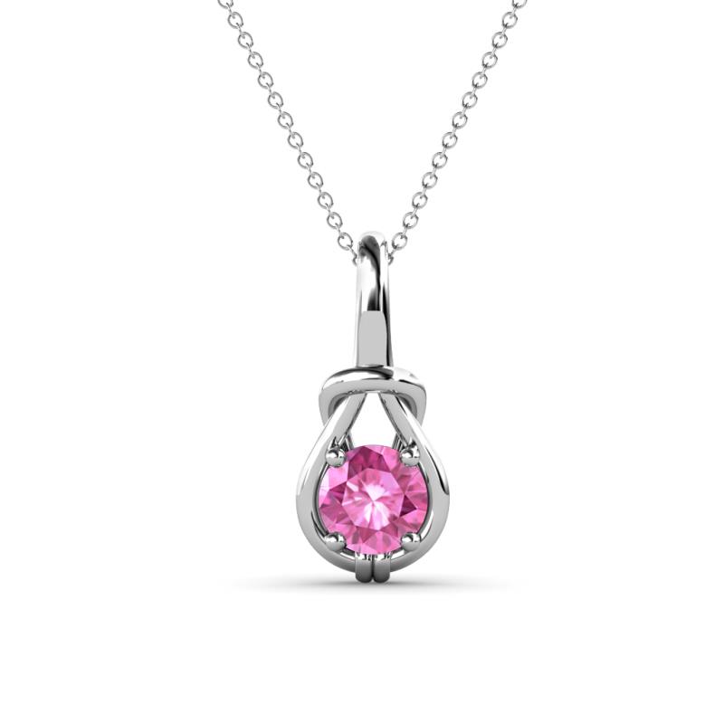 Caron Round Lab Created Pink Sapphire Solitaire Love Knot Pendant Necklace Round Lab Created Pink Sapphire ct Womens Solitaire Love Knot Pendant Necklace K White GoldIncluded Inches K White Gold Chain