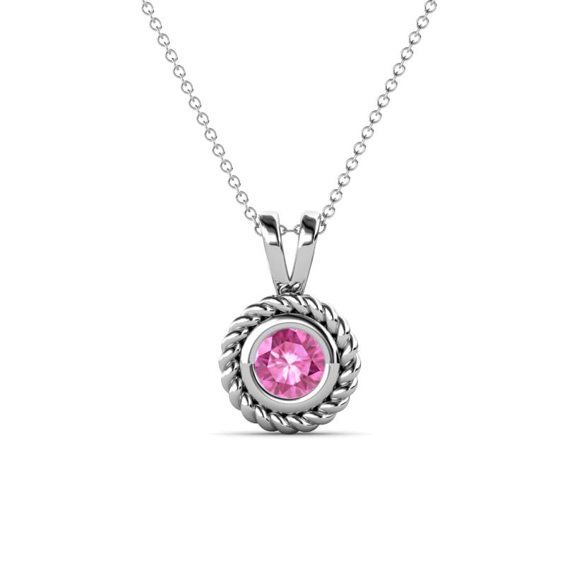 Juliya Round Lab Created Pink Sapphire Rope Edge Bezel Set Solitaire Pendant Necklace Round Lab Created Pink Sapphire ct Womens Rope Edge Bezel Set Solitaire Pendant Necklace K White GoldIncluded Inches K White Gold Chain