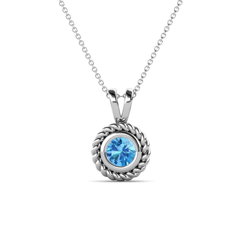 Juliya Round Blue Topaz Rope Edge Bezel Set Solitaire Pendant Necklace Round Blue Topaz ct Womens Rope Edge Bezel Set Solitaire Pendant Necklace K White GoldIncluded Inches K White Gold Chain