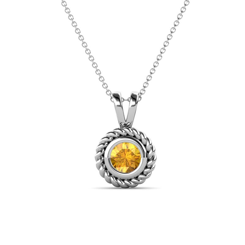 Juliya Round Citrine Rope Edge Bezel Set Solitaire Pendant Necklace Round Citrine ct Womens Rope Edge Bezel Set Solitaire Pendant Necklace K White GoldIncluded Inches K White Gold Chain