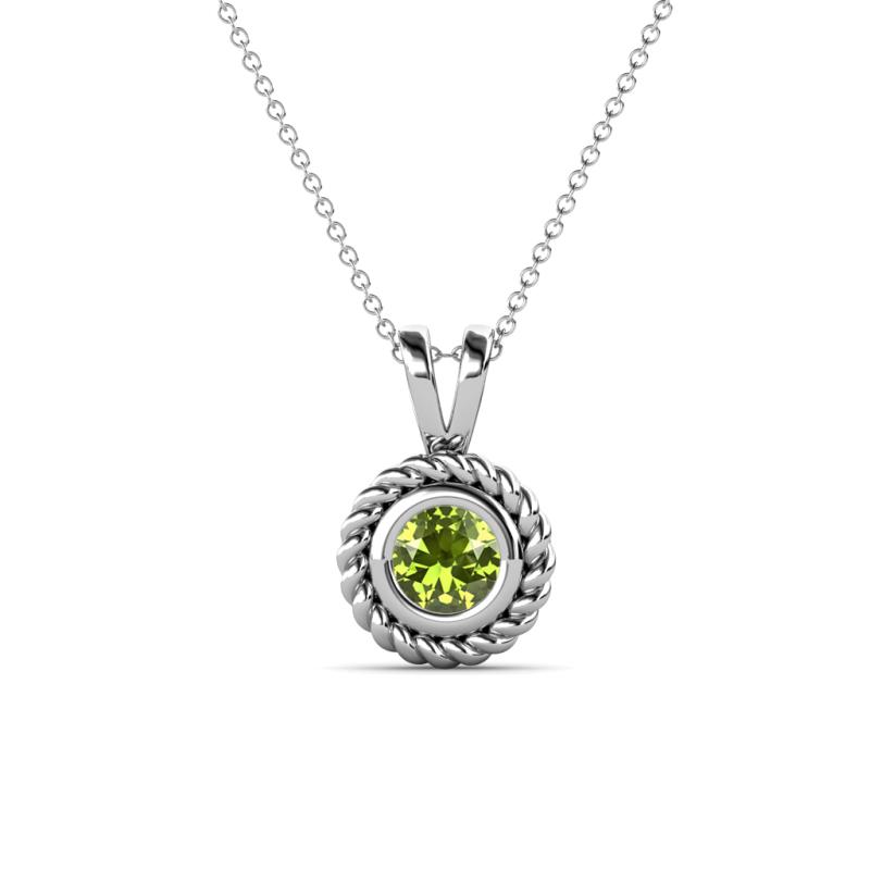 Juliya Round Peridot Rope Edge Bezel Set Solitaire Pendant Necklace Round Peridot ct Womens Rope Edge Bezel Set Solitaire Pendant Necklace K White GoldIncluded Inches K White Gold Chain