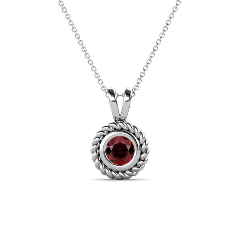 Juliya Round Red Garnet Rope Edge Bezel Set Solitaire Pendant Necklace Round Red Garnet ct Womens Rope Edge Bezel Set Solitaire Pendant Necklace K White GoldIncluded Inches K White Gold Chain