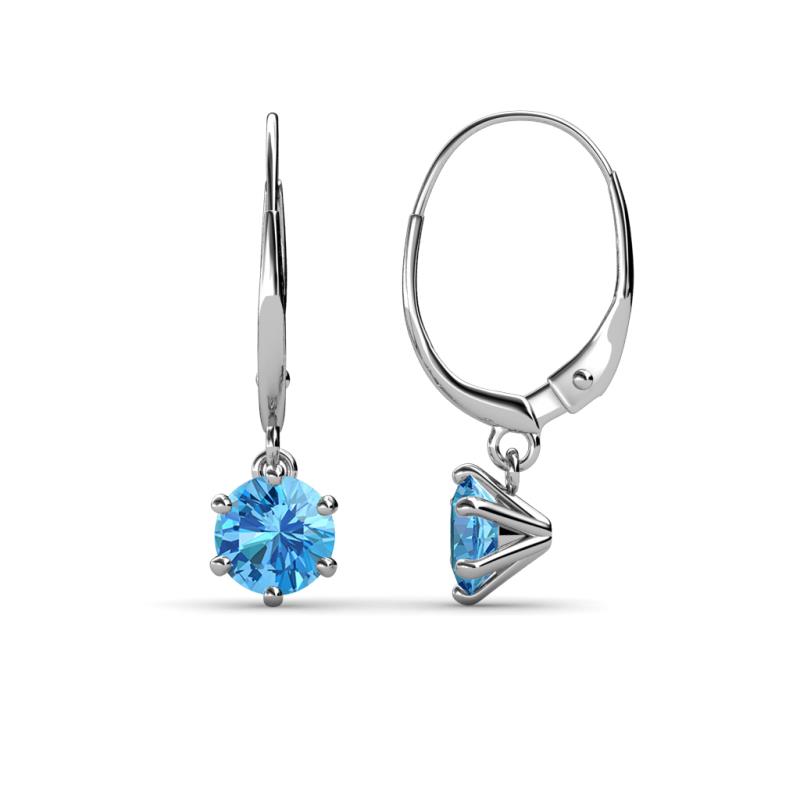 Calla Blue Topaz Solitaire Dangling Earrings Blue Topaz ctw Six Prong Womens Solitaire Drop and Dangle Earrings K White Gold