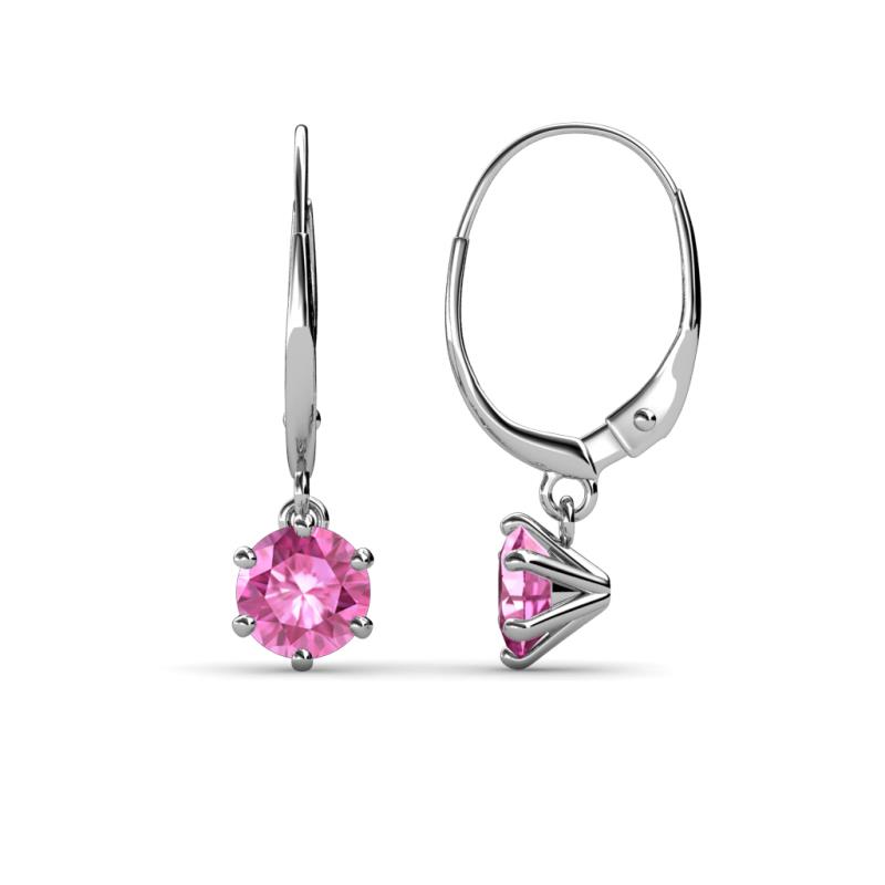 Calla Lab Created Pink Sapphire Solitaire Dangling Earrings Lab Created Pink Sapphire ctw Six Prong Womens Solitaire Drop and Dangle Earrings K White Gold