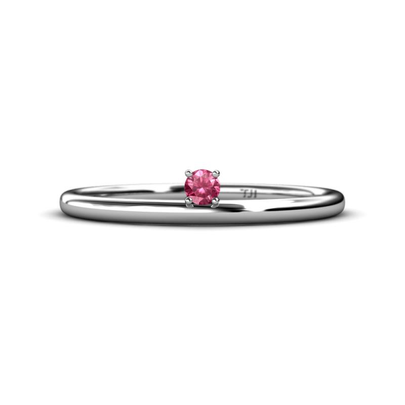 Celeste Bold Round Pink Tourmaline Solitaire Asymmetrical Stackable Ring Round Pink Tourmaline Womens Solitaire Asymmetrical Stackable Ring K White Gold